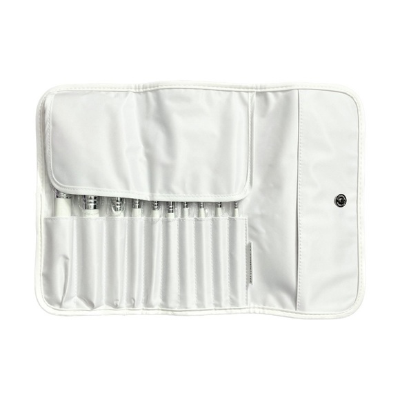 Mica Bella Beauty Deluxe Brush Set 10 piece snap roll case gift box red white - Picture 9 of 10